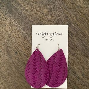 Purple Braided Leather Teardrop Earrings